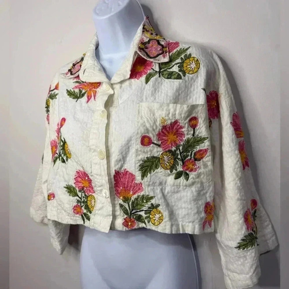 Là FUORI Embellished Sequin Embroidered Blouse Size Medium 100% Cotton - Picture 2 of 14